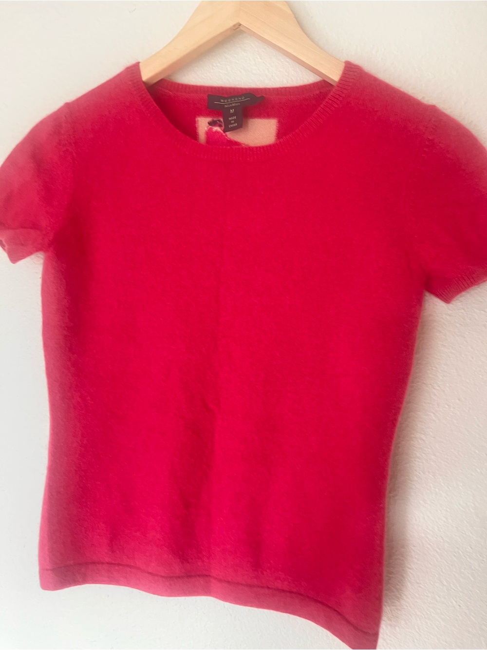 MaxMara Bright pink Short-Sleeve Crewneck Top cashmere